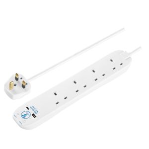 MASTERPLUG USB防雷拖板 USB A & C快充連4位13A 白色 香港行貨 SRGUAC2242N