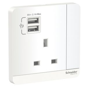 Schneider Electric - 施耐德電氣 - AvatarOn 奐尚 13A 單位有掣電源插座連雙位USB充電插座 (搪瓷白) E8315USB_WE_C5