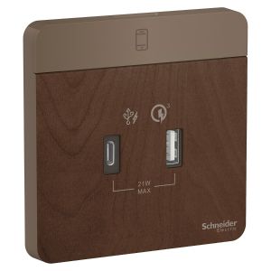 Schneider Electric - 施耐德電氣 - AvatarOn 奐尚 兩位 21W Type A+C, PD+Quick Charger3.0 USB充電插座 (胡桃木) E8332ACQUSB_WD_C5