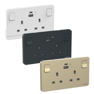 Schneider Electric - 施耐德電氣 - AvatarOn 奐尚 13A 兩位連保護門插座 連USB E83T25ACUSB