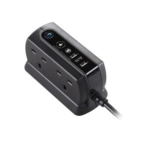 英國 Masterplug 13A 4位插座拖板連2位USB充電 2米線 電源拖板 (黑色/白色)
