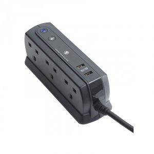 英國 Masterplug 13A 6位插座拖板連2位USB充電 2米線 SRGDU62MB2 電源拖板 (黑色) 