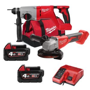 Milwaukee M18 無刷 油壓鑽及磨機套裝 (M18 4.0雙電一充) M18 BLPP2J-402B Hammer SAG Combo Contractor Kit