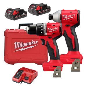 Milwaukee M18 無刷 衝擊鑽及衝擊批雙衝擊套裝 (M18 2.0雙電一充) BLPP2C3-202C Contractor Kit