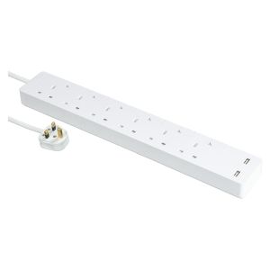 Schneider Electric - 施耐德電氣 - 13A 六位安全拖板 - 2.4A USB充電 - 獨立開關 - LED指示燈 - 白色 (連3米線)