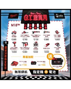 【紅米 G.T. 激賞】 Milwaukee 美沃奇 無限續航組合 (三)：買指定 M18 淨機 送原廠 M18B4 高容量電池