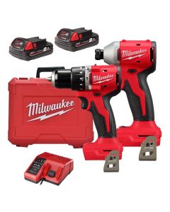 Milwaukee M18 無刷 衝擊鑽及衝擊批雙衝擊套裝 (M18 2.0雙電一充) BLPP2C3-202C Contractor Kit