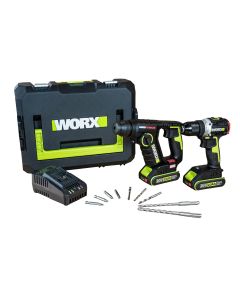 Worx 威克士 20V 無刷兩用油壓鑽+電鑽孖寶 (2.0Ah套裝) WU938