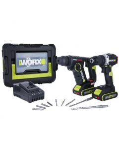 Worx 威克士 20V 無刷兩用油壓鑽+電鑽孖寶 (2.0Ah套裝) WU938