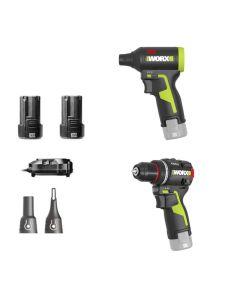 【獨家孖裝】WORX 威克 12V 2V 無刷手提暴風槍 WU094 + 迷你智能電鑽 WU135 (2.0Ah雙電套裝）