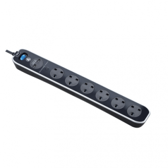 MasterPlug 13A 6位插座拖板連2位USB充電 2米線 黑色 SRGLSU62PB