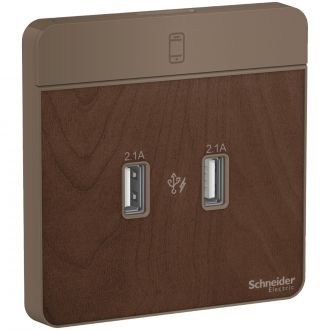 Schneider Electric - 施耐德電氣 - AvatarOn 奐尚 兩位2.1A USB充電插座 (胡桃木) E8332USB_WD_C5