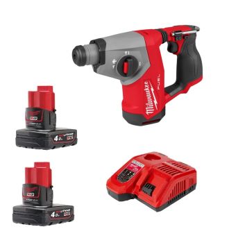 Milwaukee 美沃奇 M12 FUEL™ 無碳刷 16mm SDS-Plus 四坑錘鑽 (4.0雙電套裝) M12 FHAC16-402
