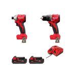 【怪物力量系列-大匠夫獨家限時】Milwaukee M18 精巧無碳刷衝擊鑽 BLPDRC 及衝擊電批 BLIDRC 套裝 (2.0Ah電池 x 2 及充電器)