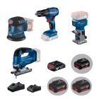 BOSCH 博世精選18v木工組合（一）GSB 185-LI 衝擊鑽 + GEX 185-LI 砂紙機 + GST 185-LI 積梳 + GLF 18V-8 修邊機（四電兩充）